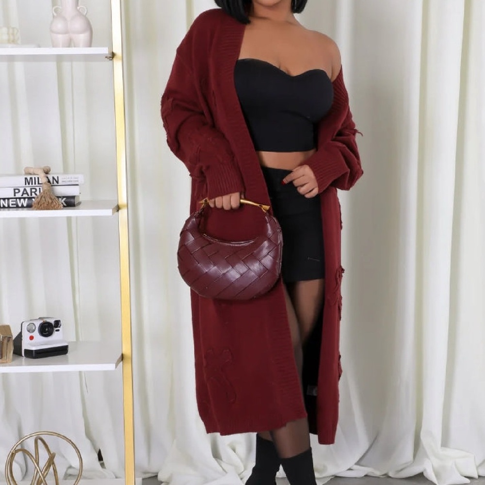 Burgundy Long Knit Cardigan